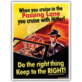 Yellow, red, and black Keep to the Right magnet featuring vintage typography.
