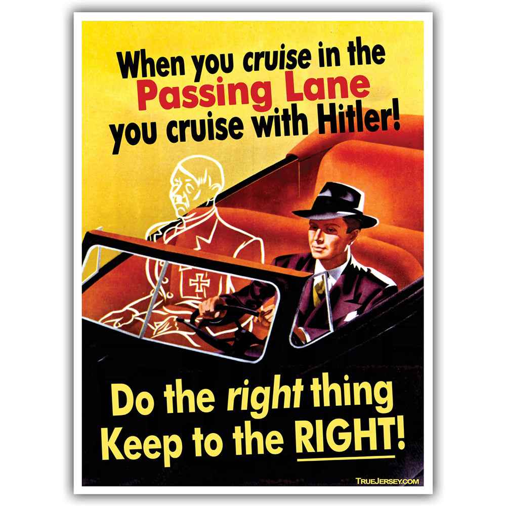Yellow, red, and black Keep to the Right magnet featuring vintage typography.