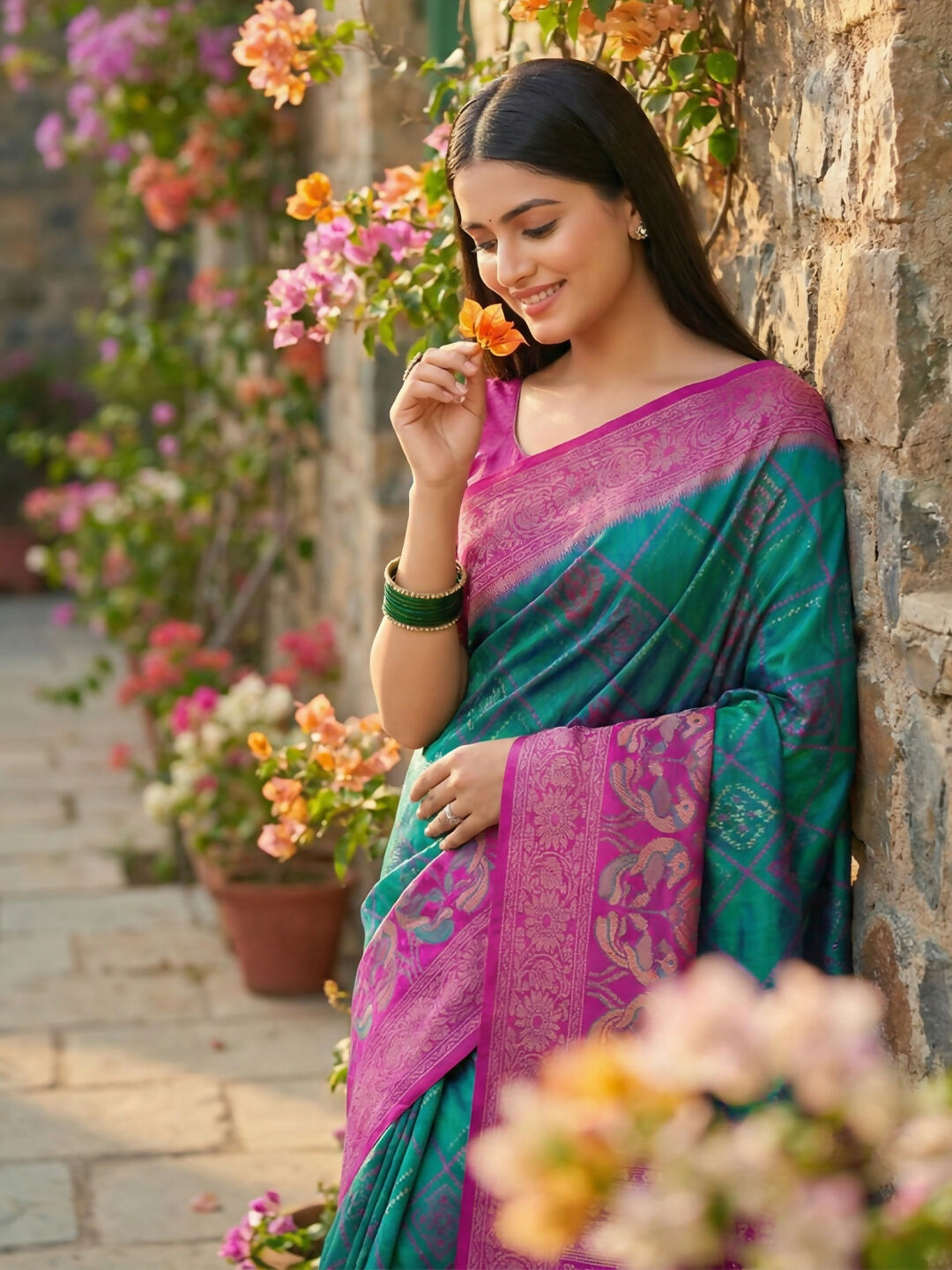 Sky Blue Pochampally Silk Saree with Traditional Pattern