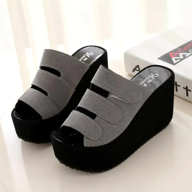 Women's Suede Wedge Slide Sandals with Thick Sole