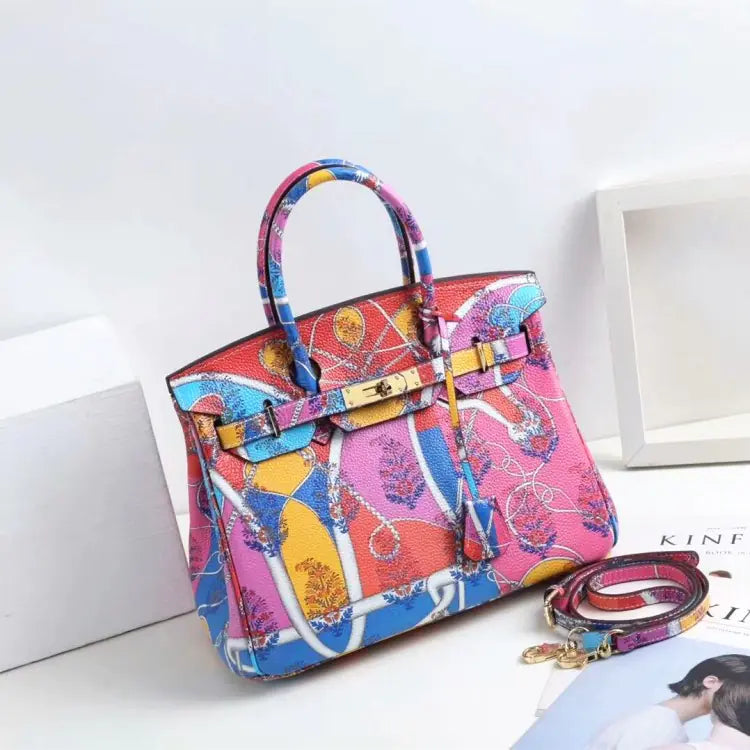 Platinum Classic Leather Handbag with Animal Design
