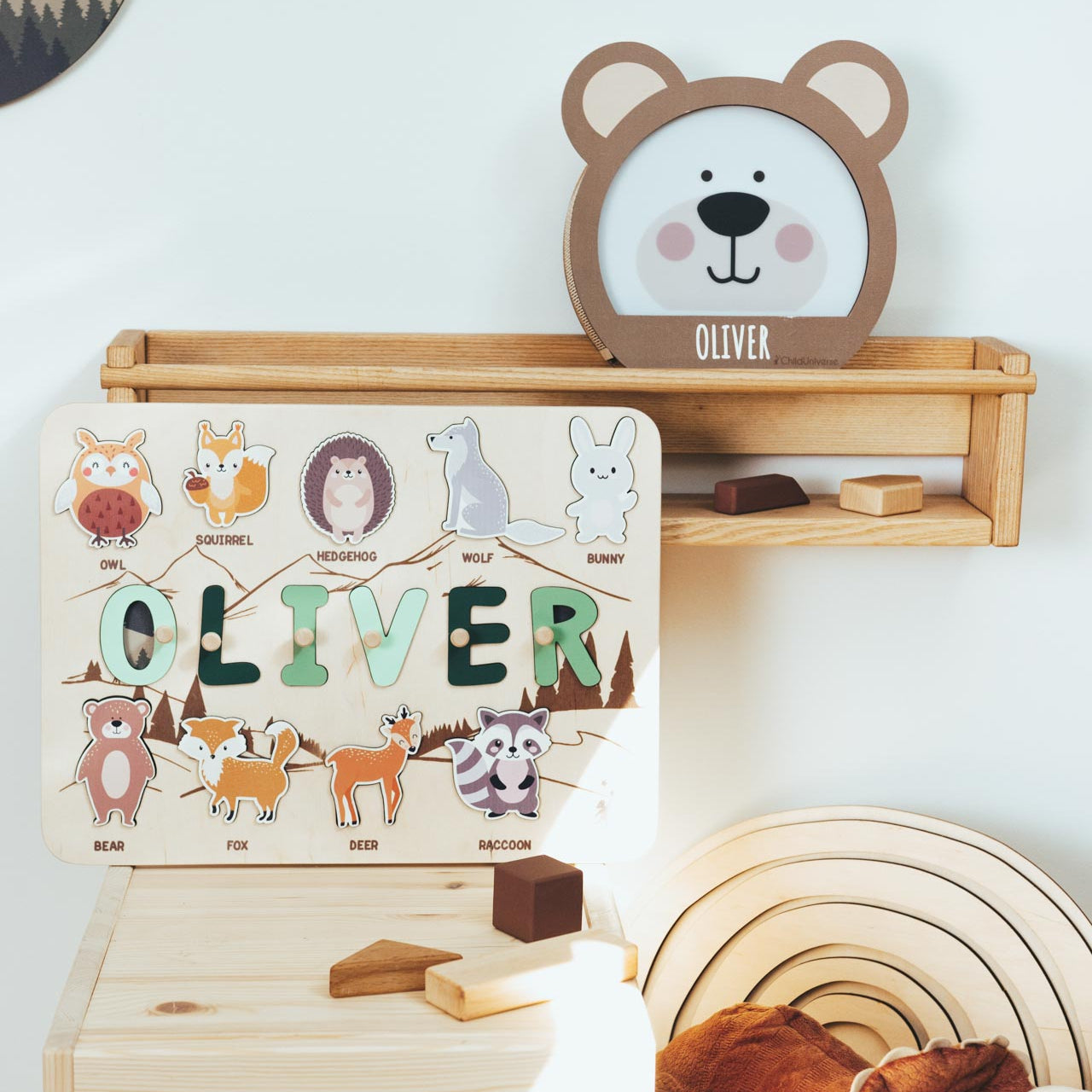 Personalized Woodland Name Puzzle - Baby's First Christmas Gift