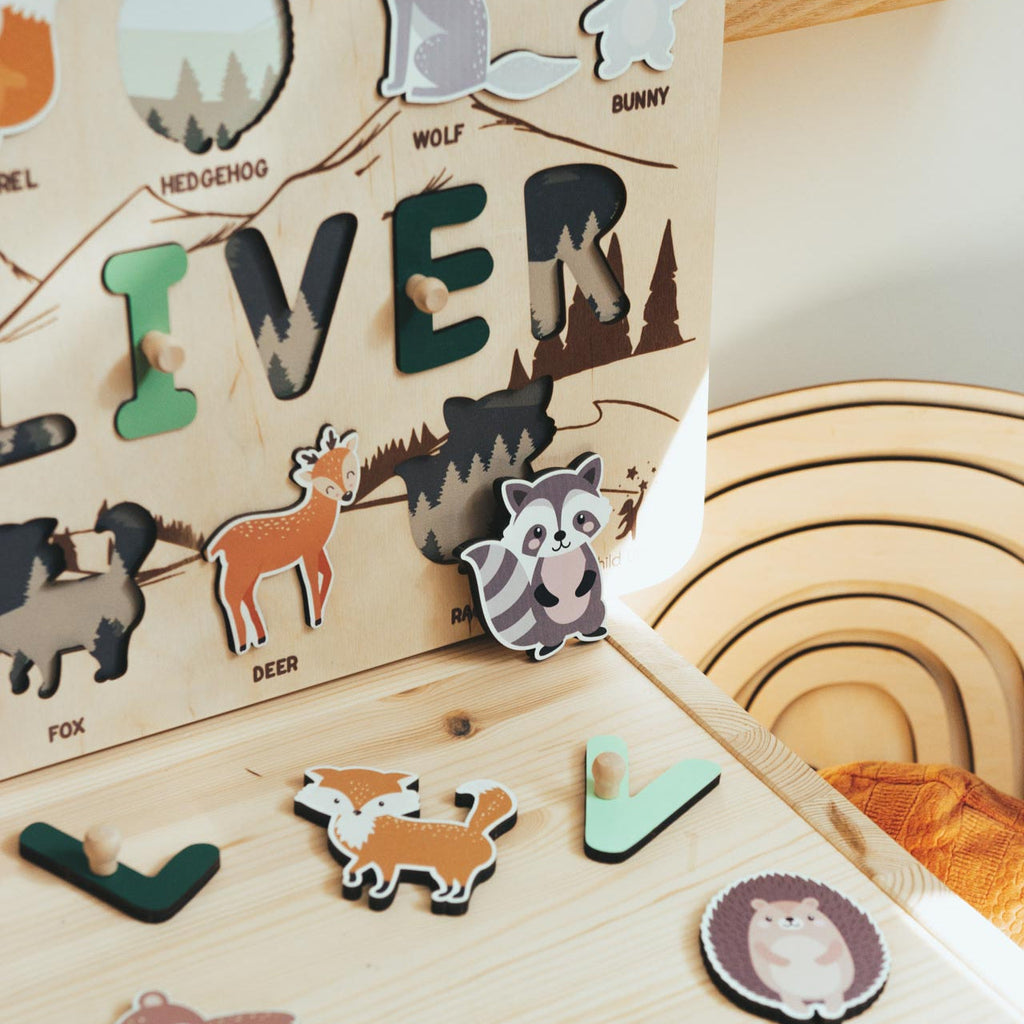 Personalized Woodland Name Puzzle - Baby's First Christmas Gift
