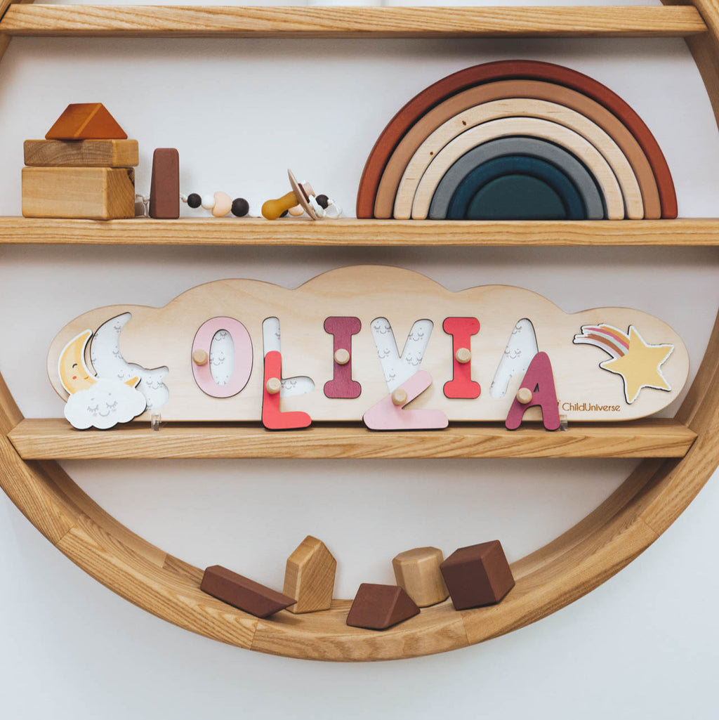 Personalized Cloud Name Puzzle for Toddlers - Montessori Wood Toy