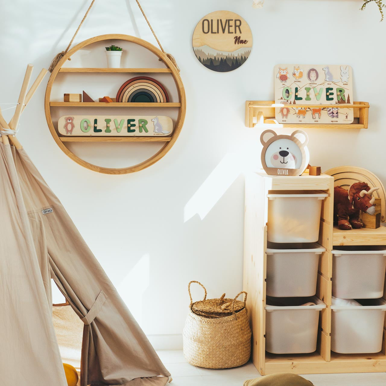 Personalized Woodland Name Puzzle Board for Toddler Development