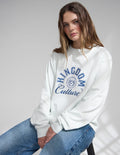 Kingdom Culture heavyweight long sleeve cotton tee in white and navy-blue with a boxy, modern streetwear fit.