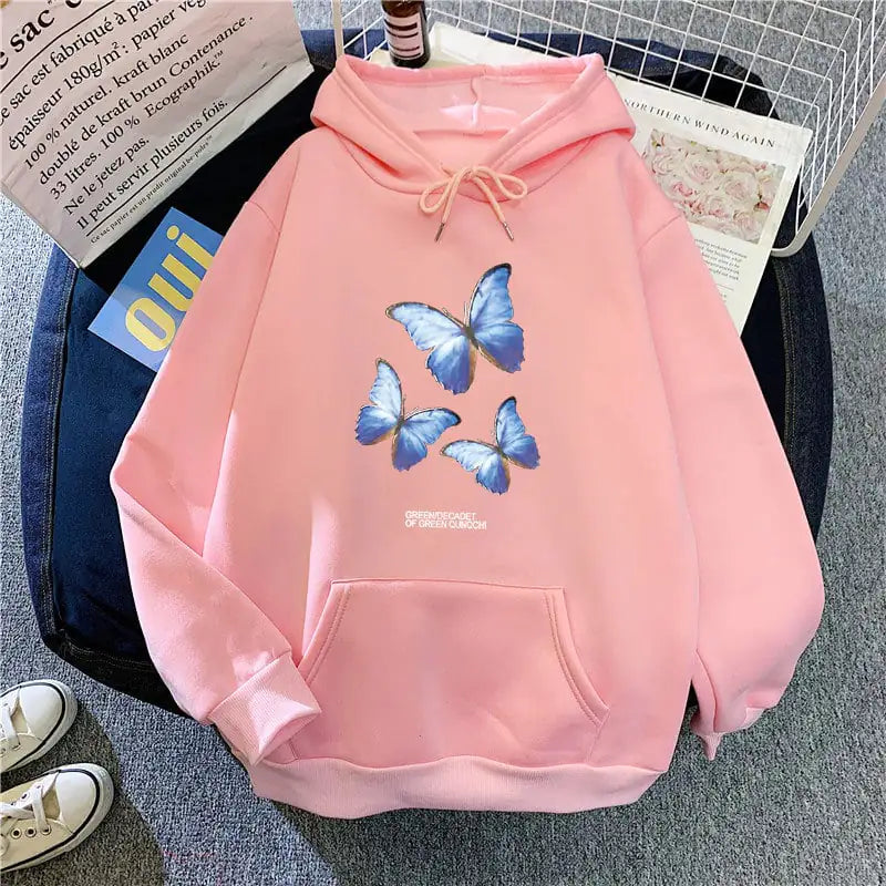 Women's Butterfly Graphic Fleece Pullover Hoodie Long Sleeve - Image 35