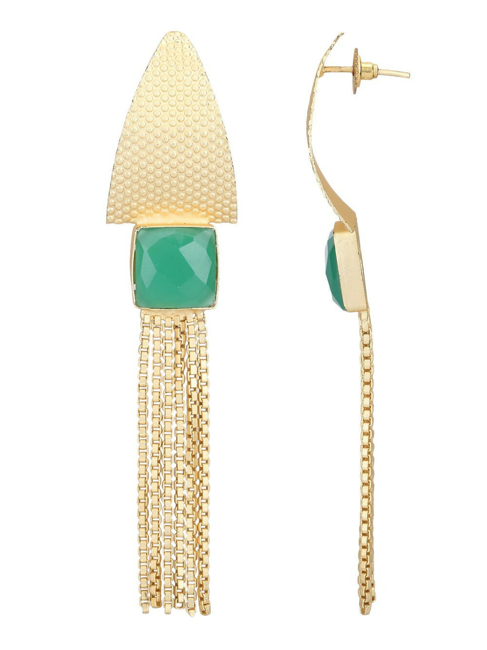 Joban Fashion Women Handcrafted Green Stone Matte Gold Earrings