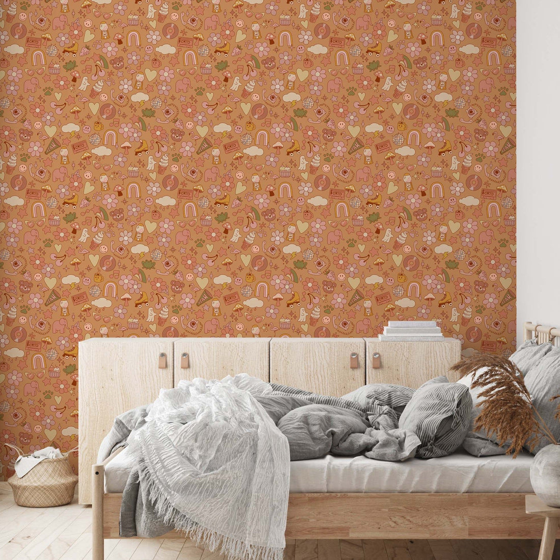 Lollie Abstract Wallpaper in Pink, Orange, and Grey