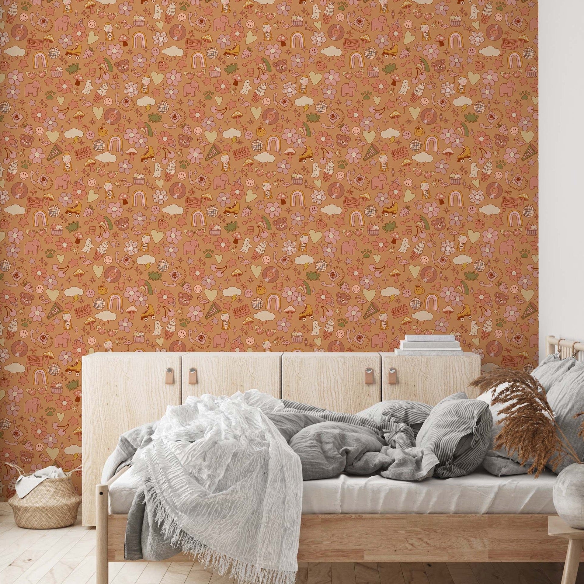 Lollie Abstract Wallpaper in Pink, Orange, and Grey