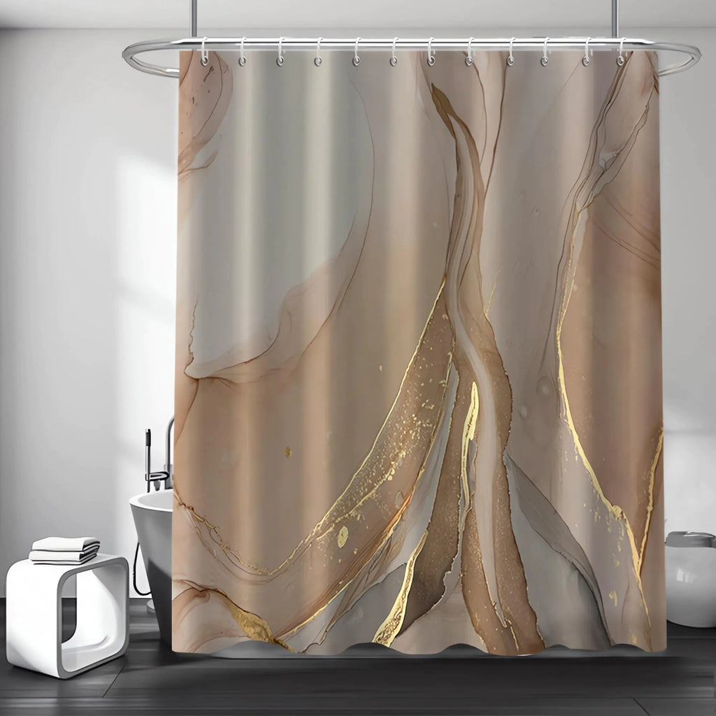 Ruelvth Brown Shower Curtain Modern Grey and Tan Marble Shower Curtain for Bathroom Aesthetic Ink Texture Waterproof Shower Curtain Set with Hooks 72x96 Inch