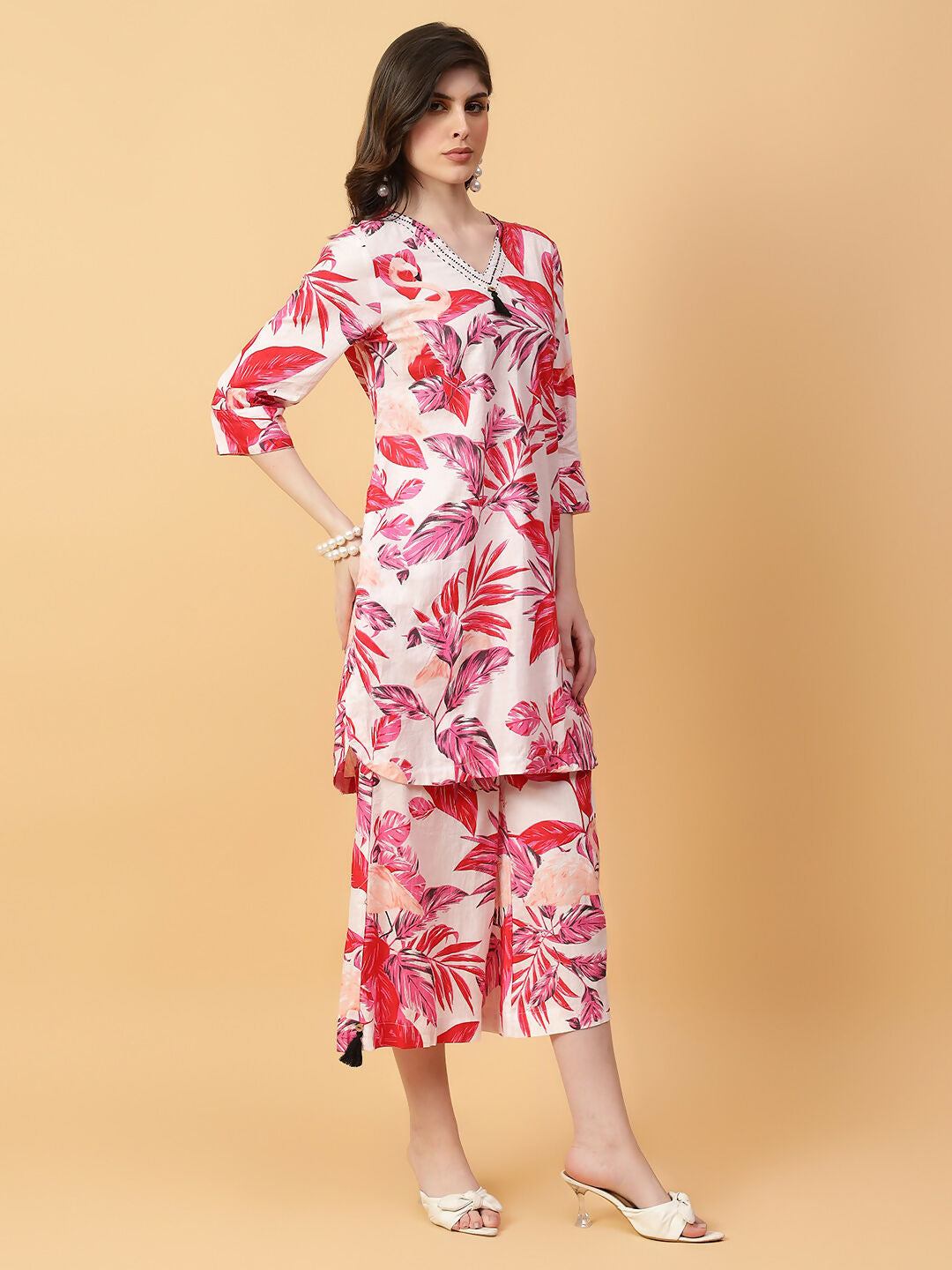 Joban Fashion Red Cotton Printed & Hand Work Co-ord Set