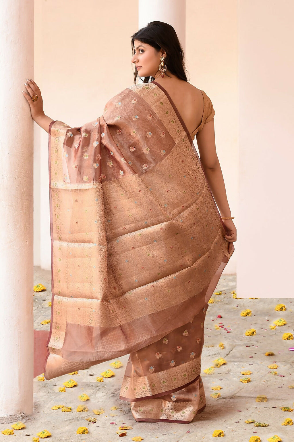 Copper Pure Banarasi Tissue Silk Saree for Traditional Glamour
