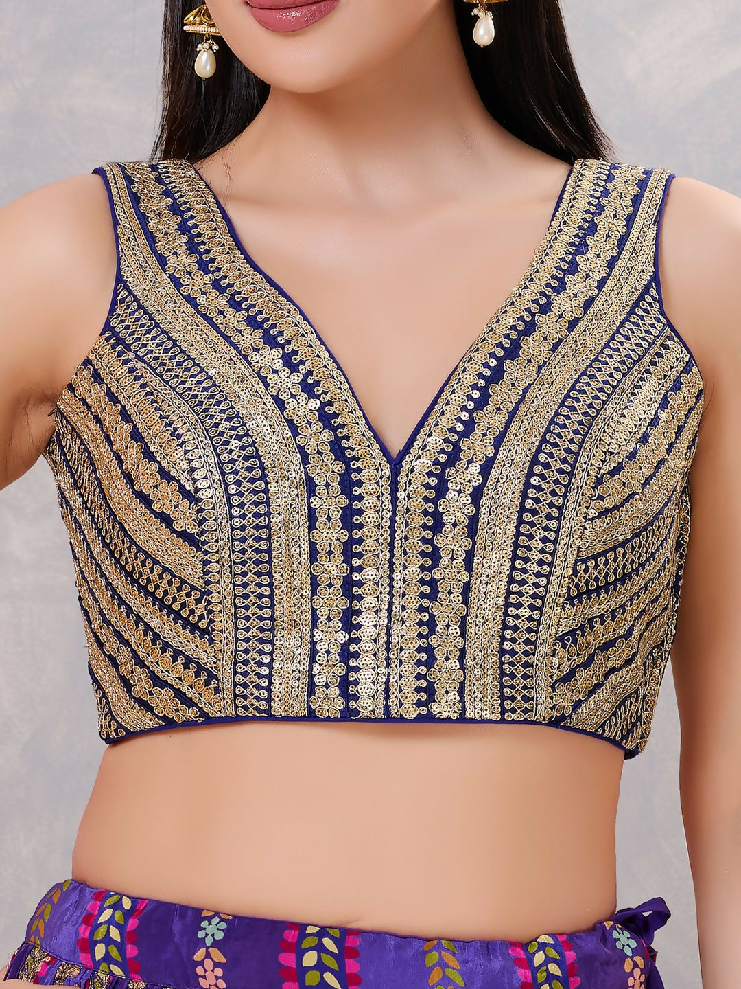Navy-Blue Sequin Stitched Blouse for Sarees