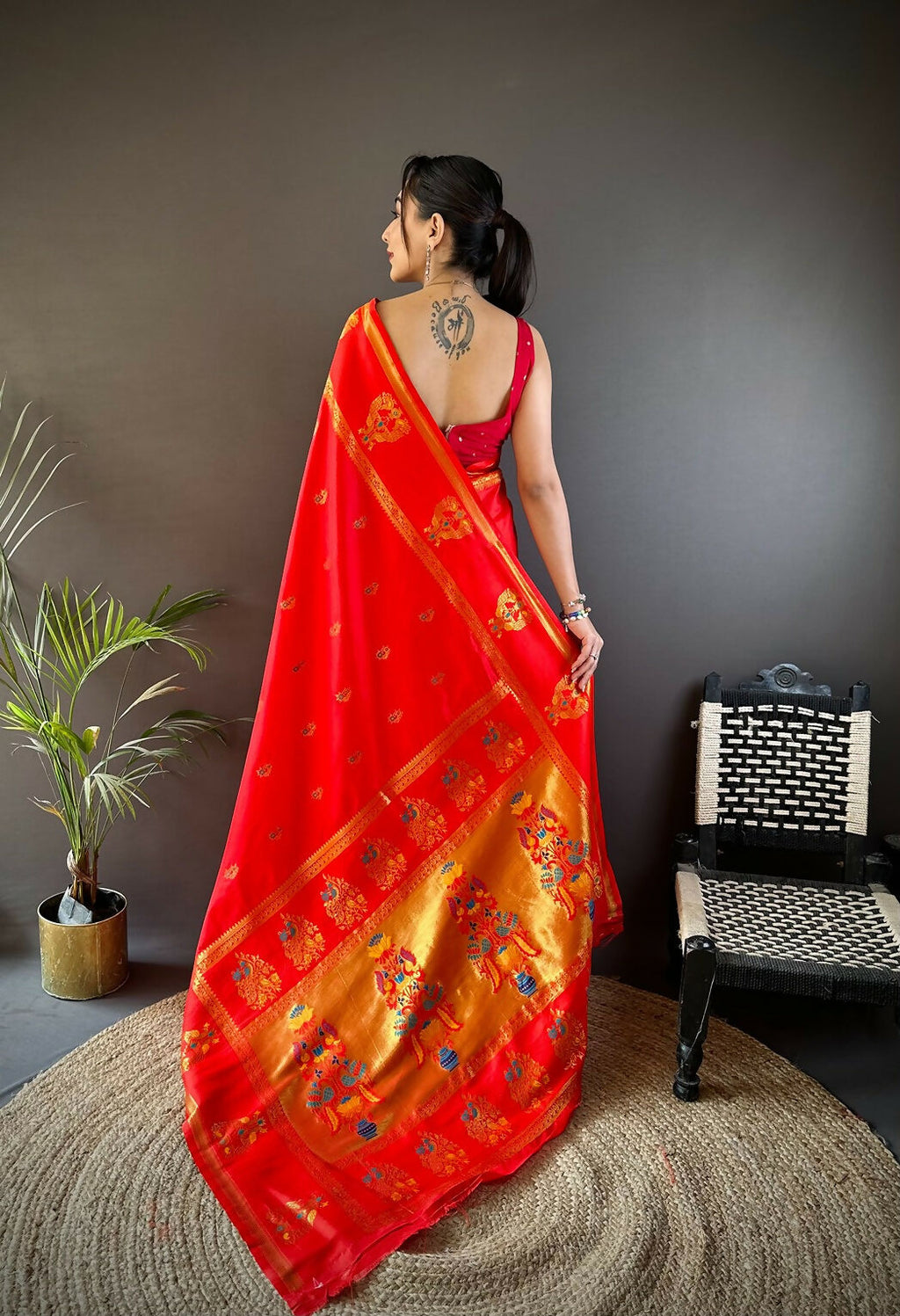 Red Meenakari Weaving Paithani Saree in Soft Silk