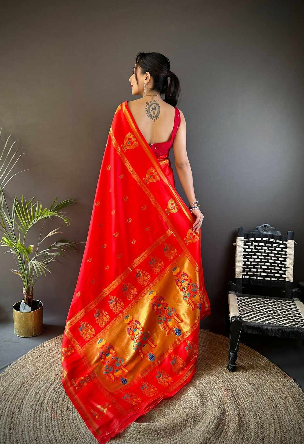 Red Meenakari Weaving Paithani Saree in Soft Silk