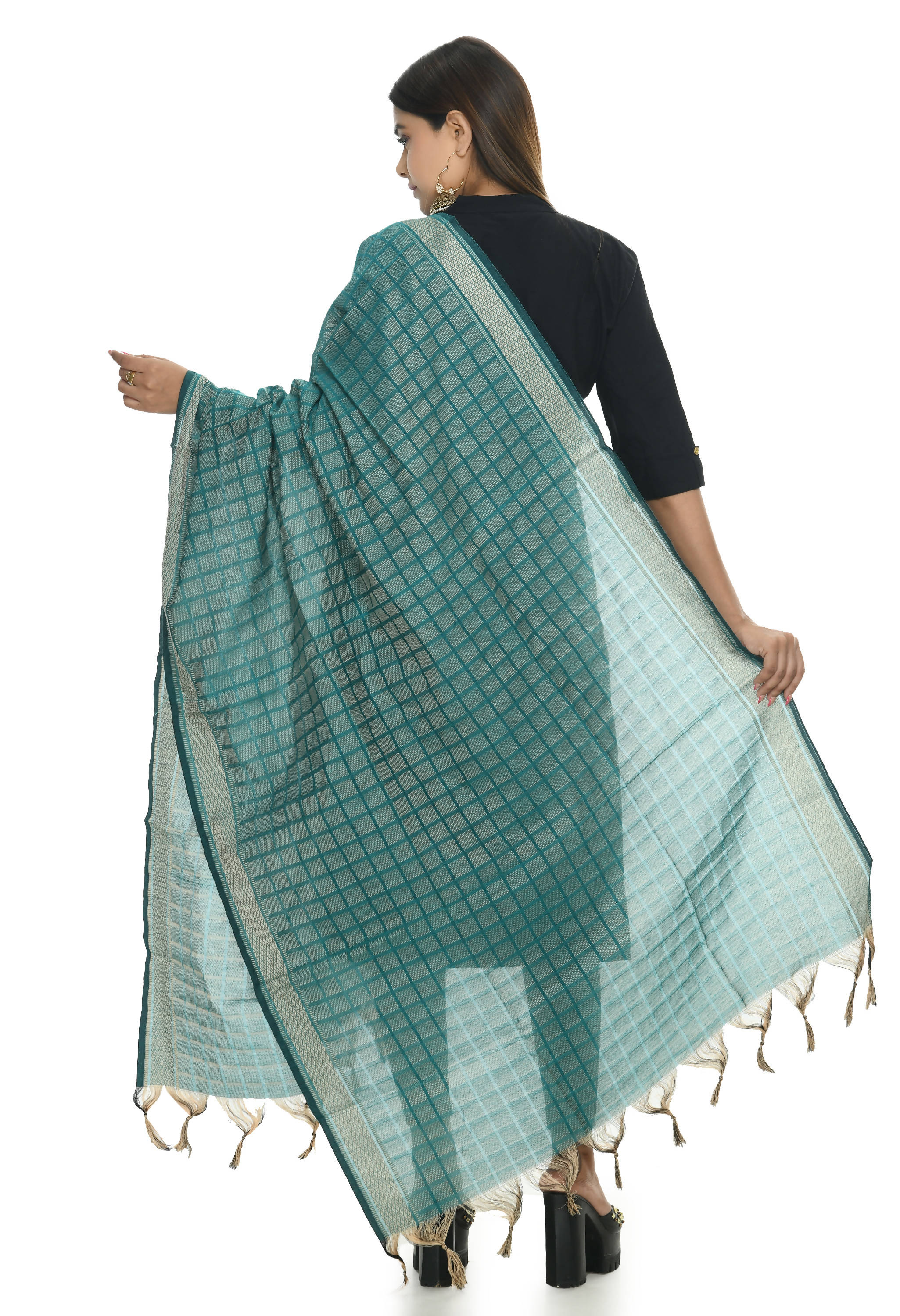 Aqua Blue Handloom Cotton Dupatta - Soft Breathable Fabric