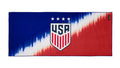 U.S. Soccer 2024 adventure towel with red, white, and blue gradient pattern and US Soccer crest.