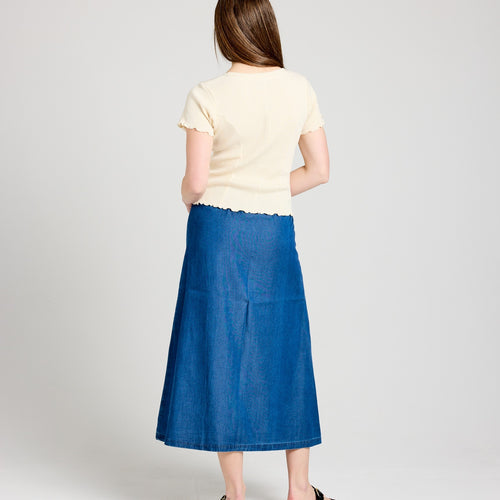 Willow Midi Skirt in Blue Tencel with Button Front - Image 3