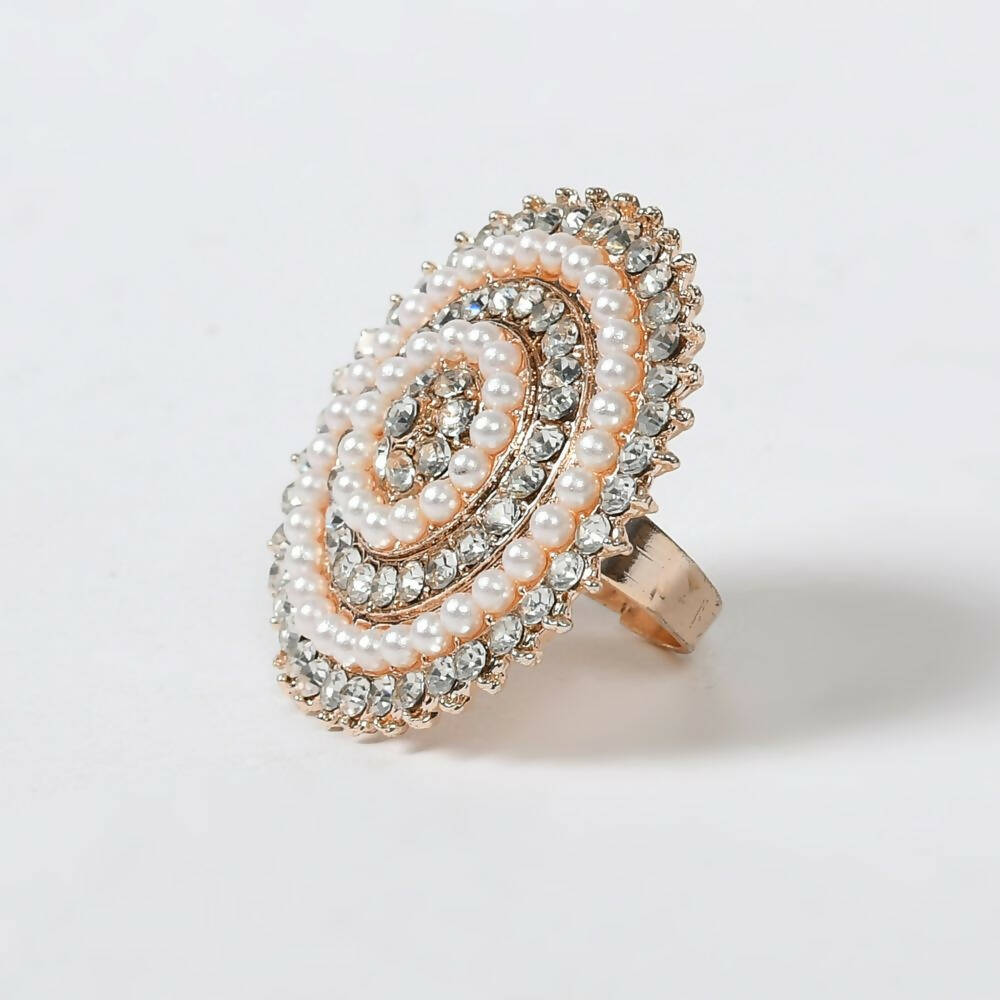Joharkamal Gold-Polished Stone Studded Adjustable Ring - Design 05