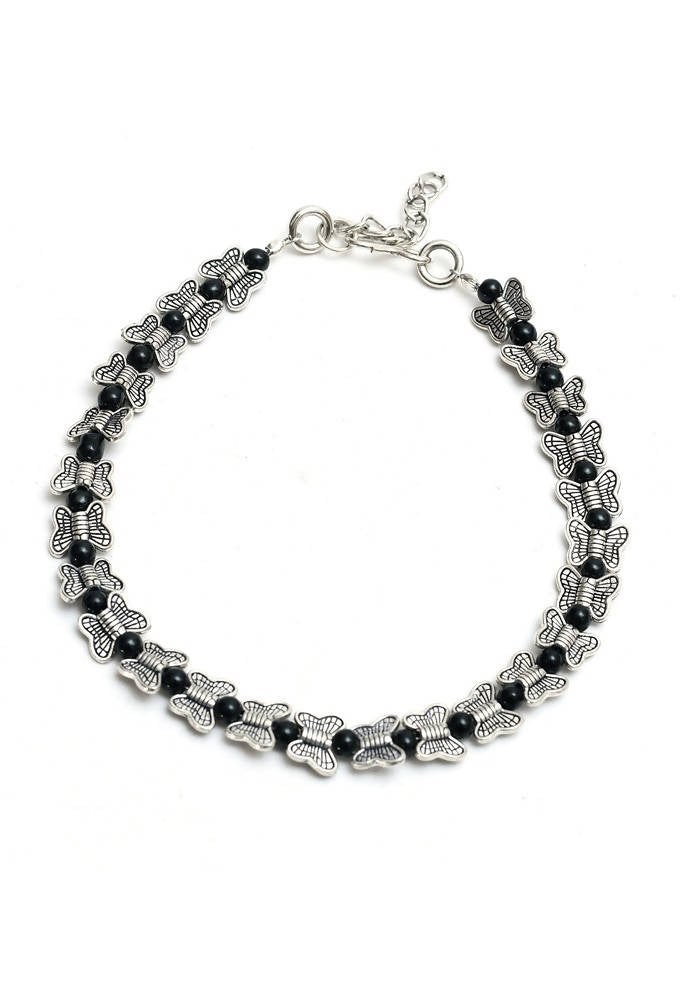 Oxidised Silver Butterfly Anklet for Women