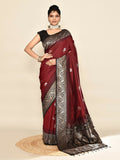 Maroon and Black soft silk Banarasi saree with elegant weaving border