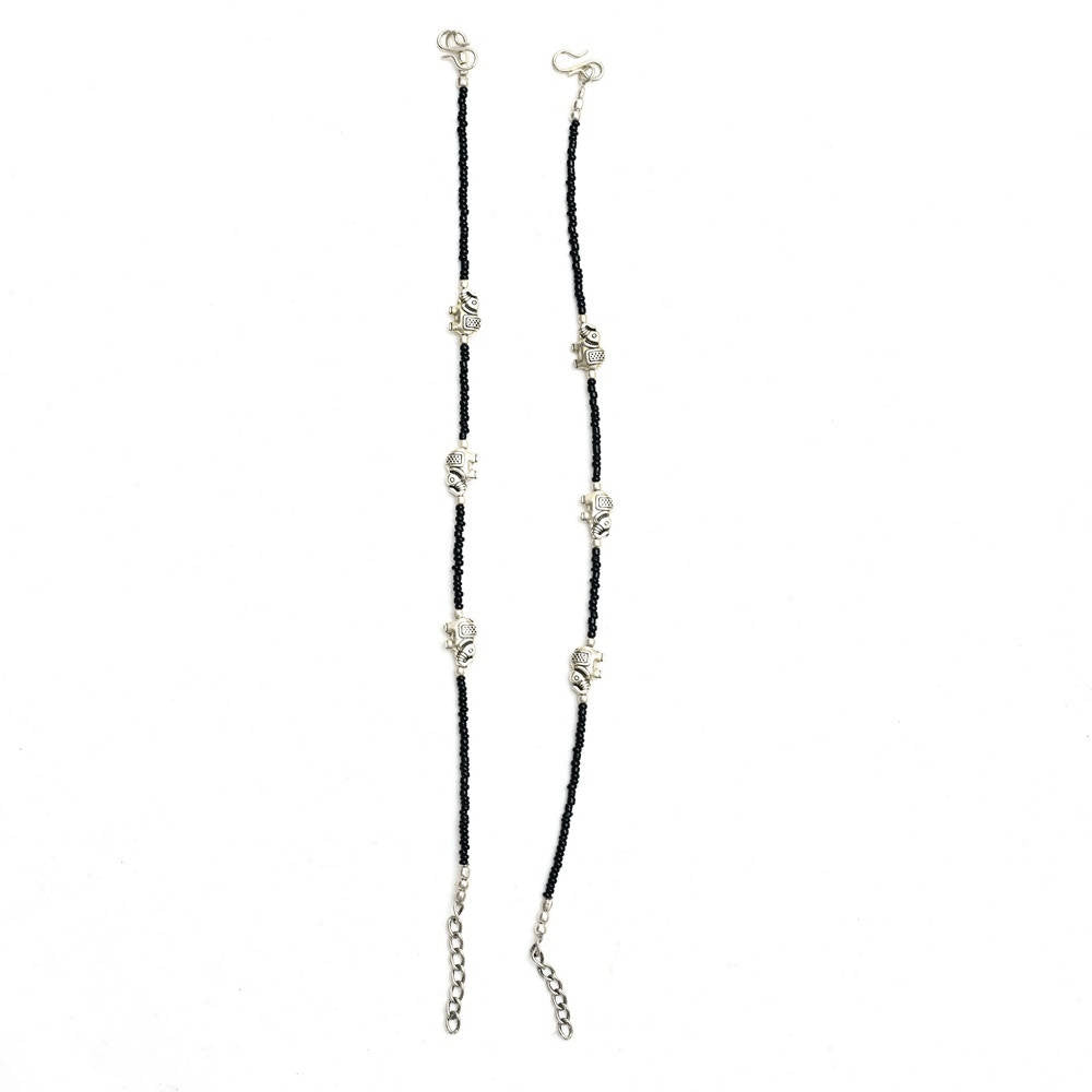 Oxidised Silver Elephant Design Traditional Anklets