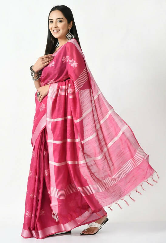 Magenta Bhagalpuri Handloom Silk Saree with All Over Buti Print
