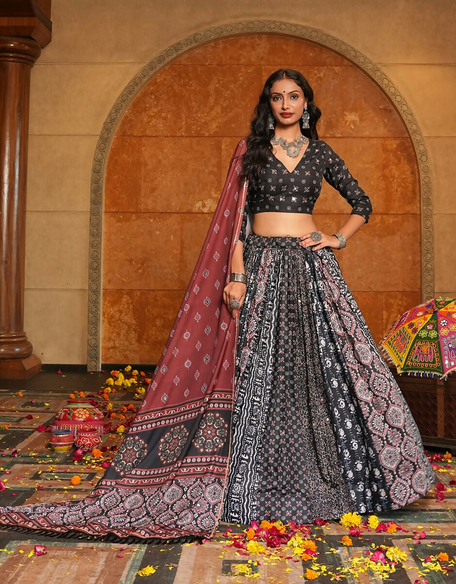Black Crepe Designer Lehenga Choli for Navratri Wear