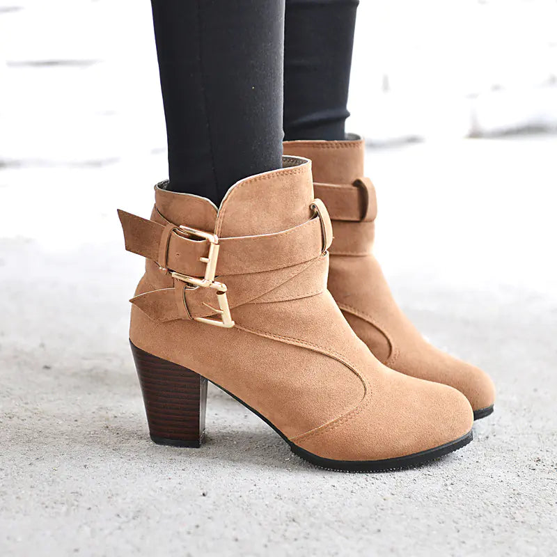 Women's Chunky Heel Ankle Boots with Belt Buckle Detail - Image 24
