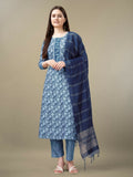 Light Blue rayon kurta with embroidery and sequence work, paired with trousers and dupatta.