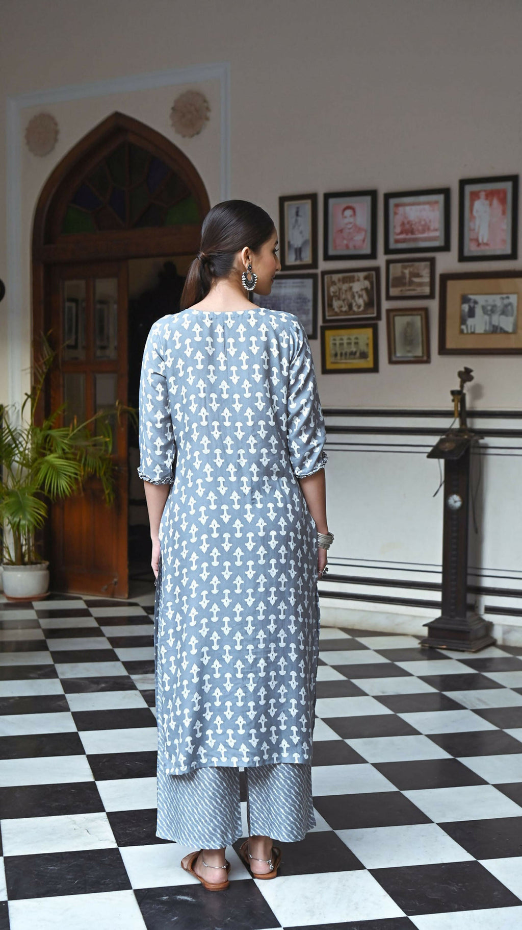 Women's Grey Pure Muslin A-Line Kurta and Plazo Set with Print