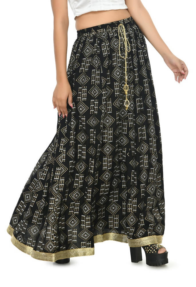Moeza Black Printed Cotton Lehenga Lancha 40 Inch Length
