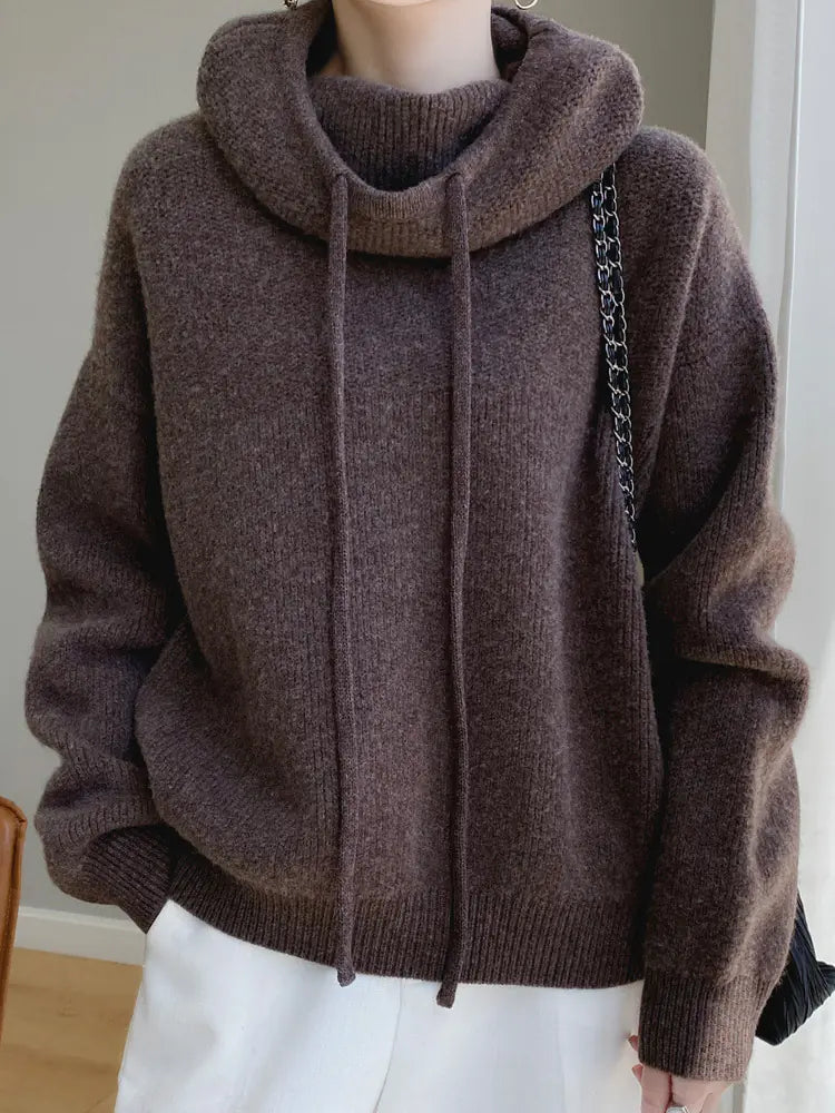 Women's Thick Wool Blend Hooded Sweater Cozy Winter Knit Pullover - Image 9