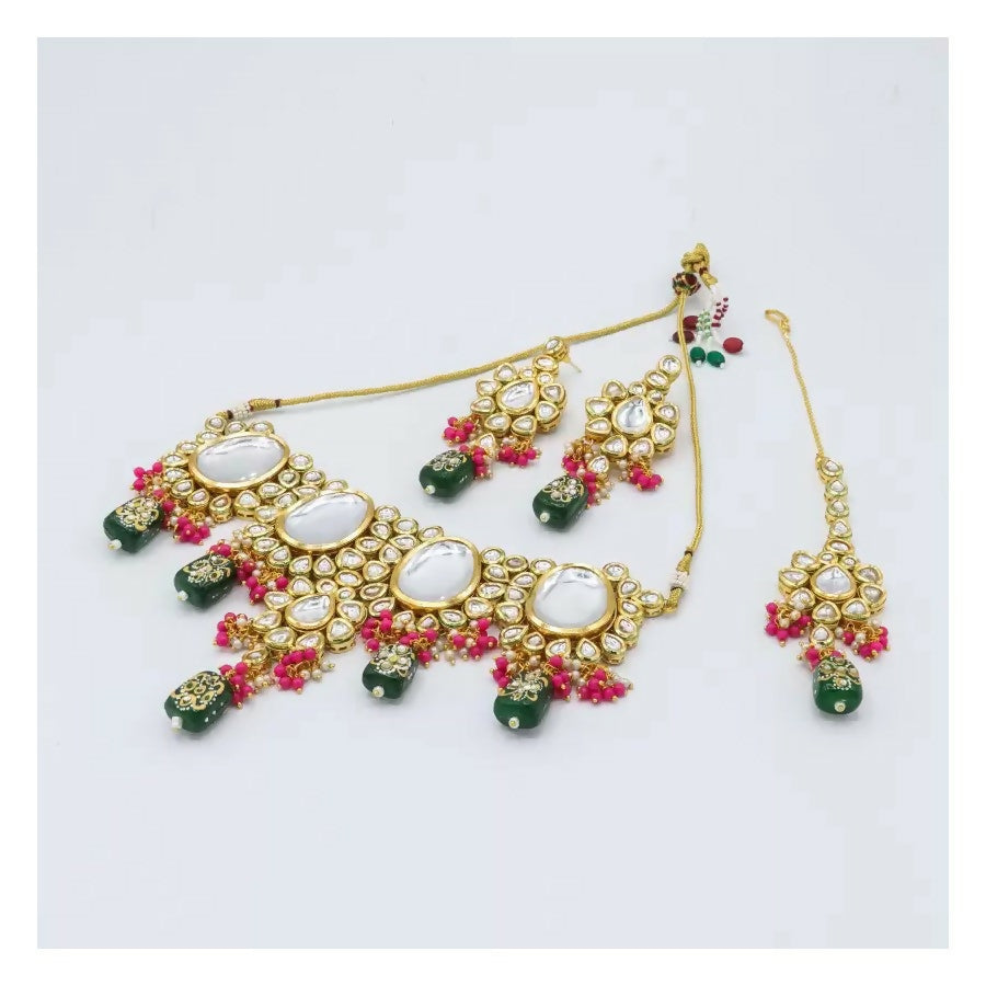Dista handcrafted Kundan stone necklace set with gold-plated finish