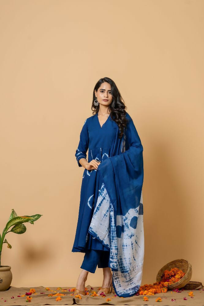 Blue tie and dye cotton suit set for women
