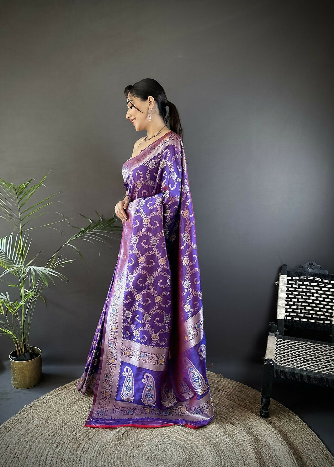 Purple Meenakari Banarasi Soft Silk Saree