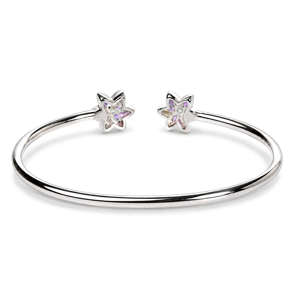 .925 Sterling Silver Ruby with Diamond Accent Floral Flexy Open Bangle Bracelet