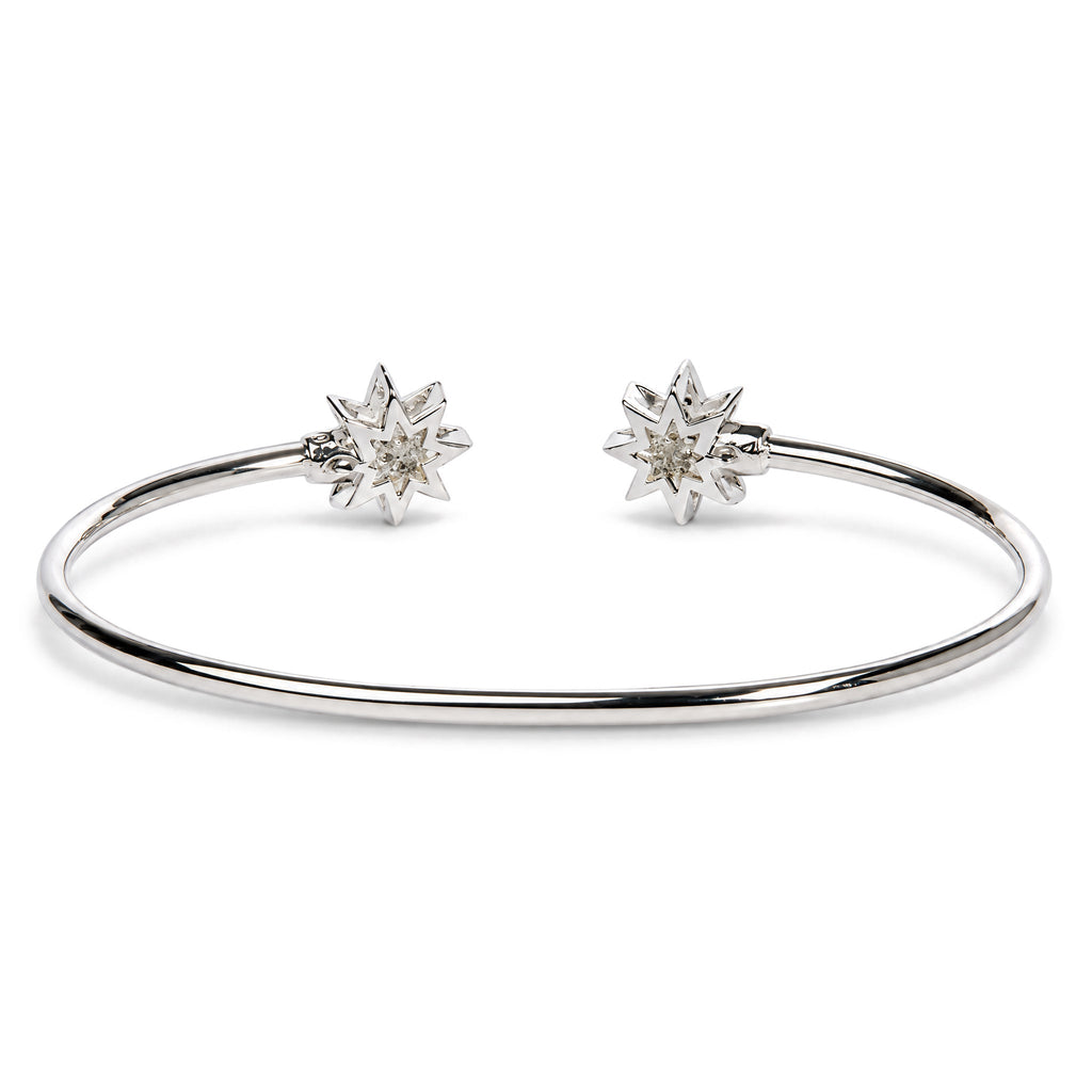 .925 Sterling Silver Diamond Accent Star Flexy Open Bangle Bracelet