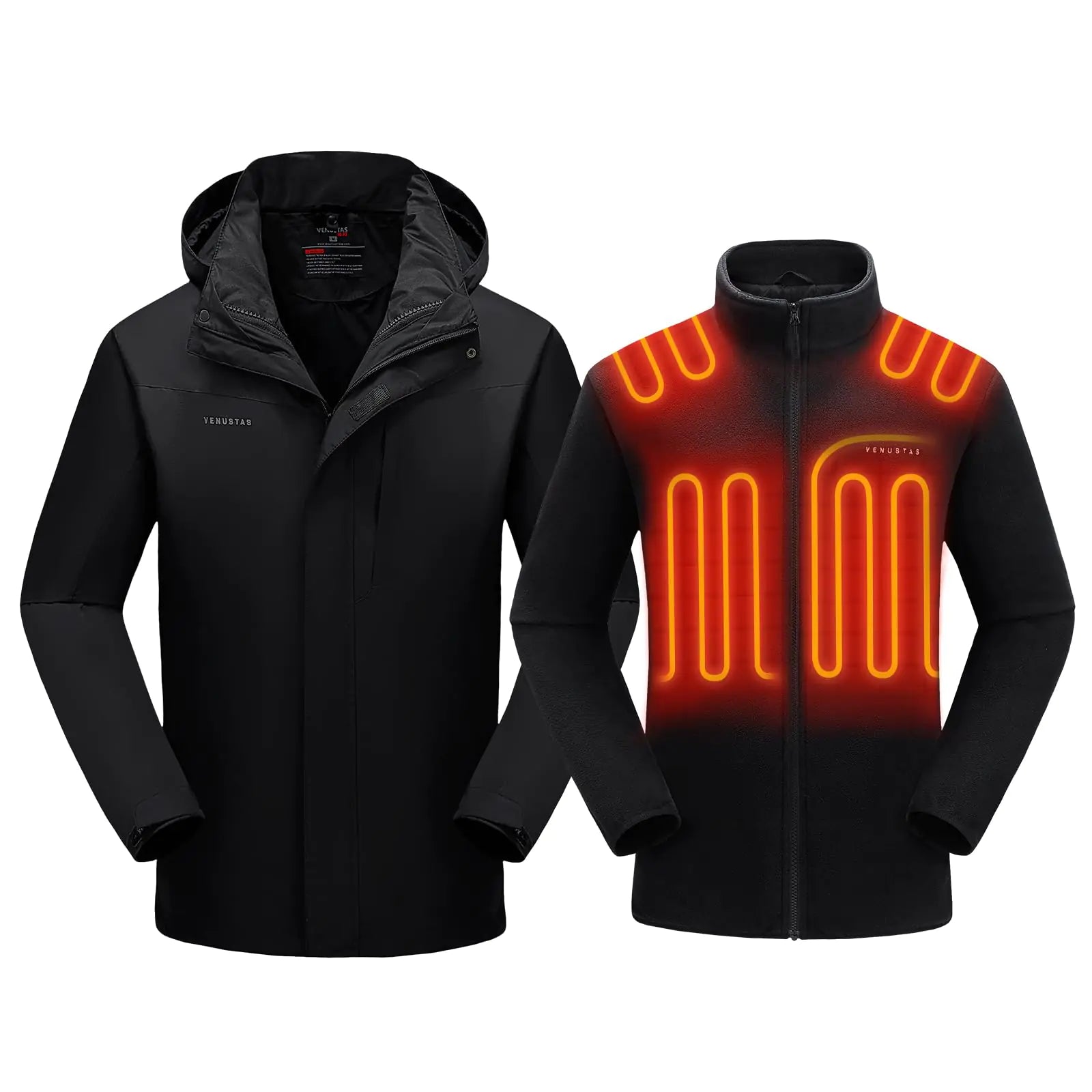 Venustas Mens 3-in-1 Heated Jacket with Battery Ski Jacket Winter Jacket with Removable Hood Water-resistant