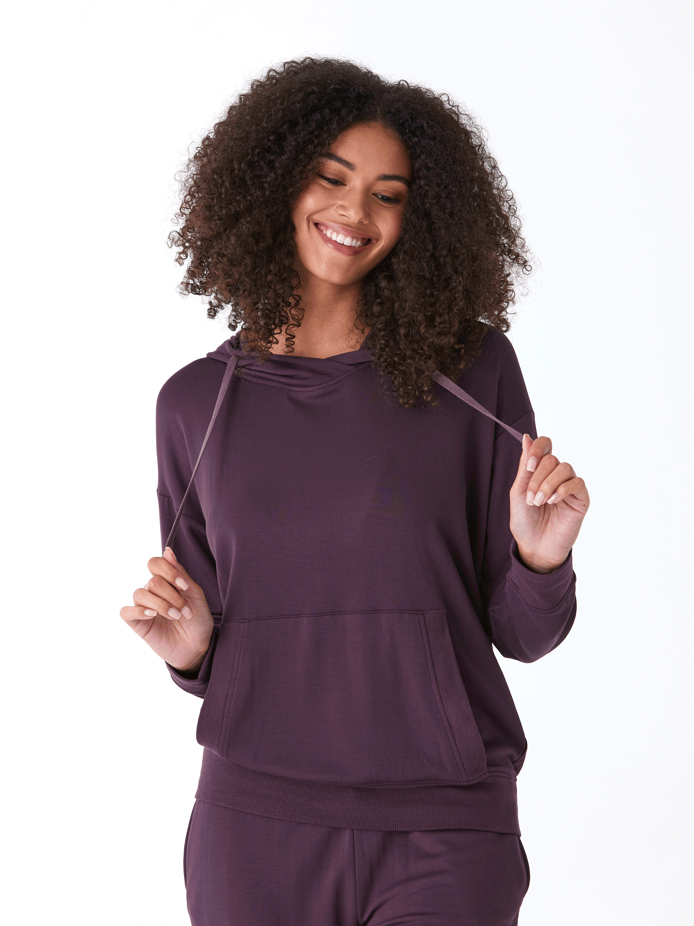 Madge Feather Fleece Pullover Hoodie with Relaxed Fit & Pockets