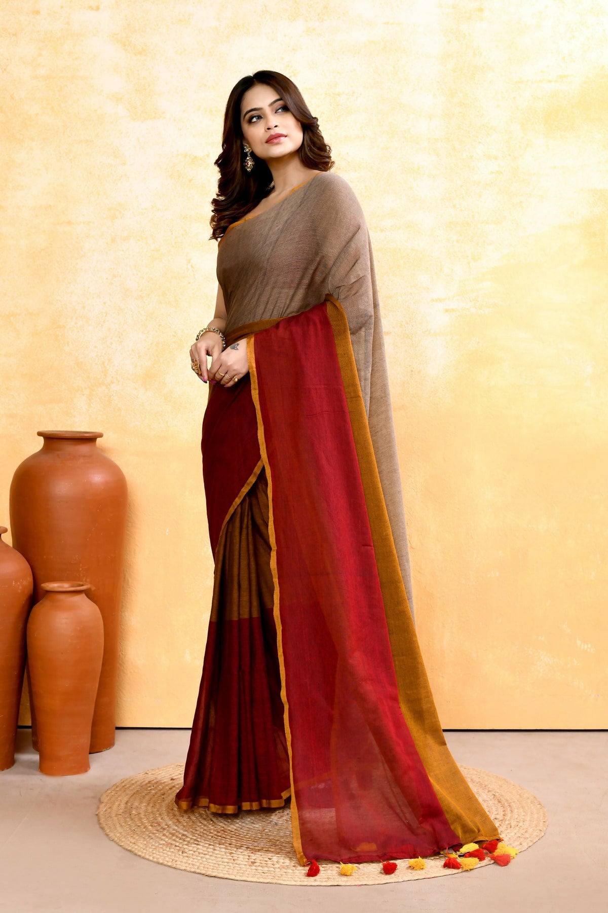Multi Embellished Handloom Cotton Saree for Women