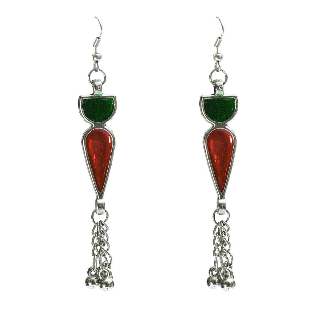 Oxidised Silver-Plated Multi-Color Meenakari Long Necklace