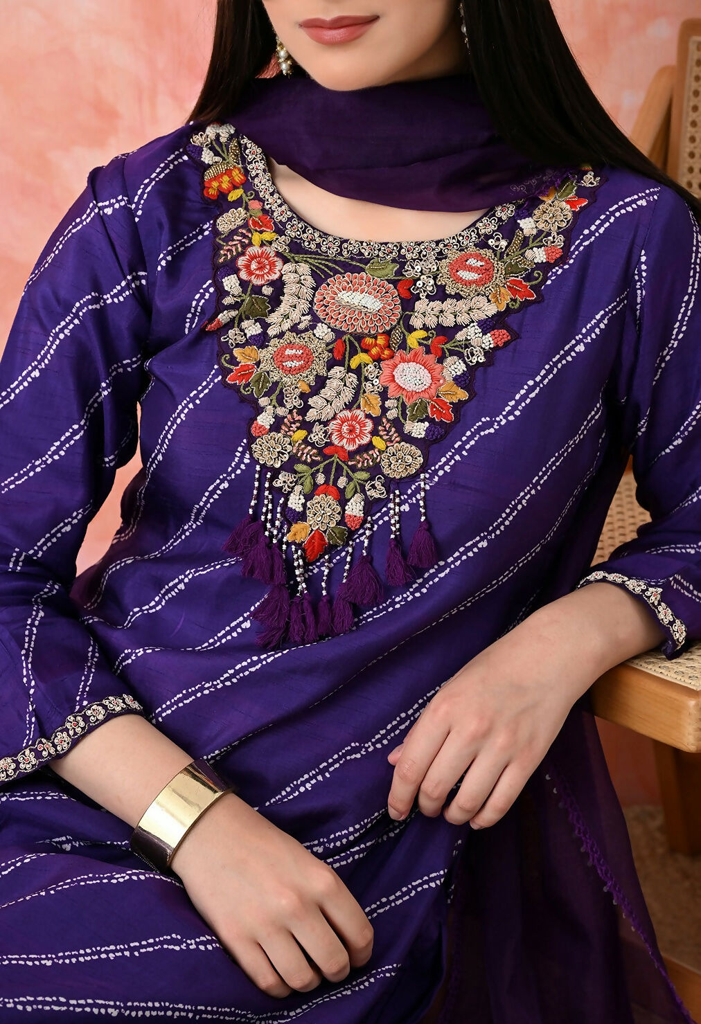 Purple Premium Pure Viscose Dola Print Kurta Set with Handwork