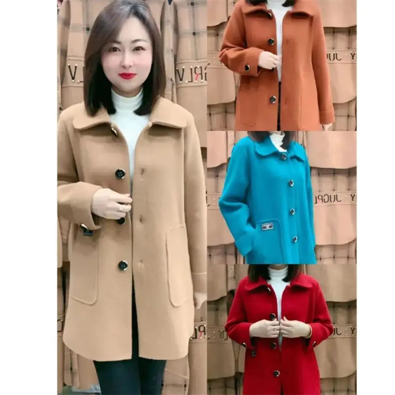 Women's Mid-Length Warm Wool Blend Coat for Fall/Winter