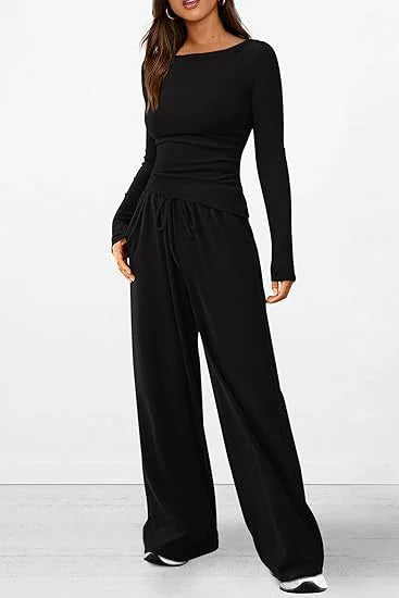 Women's Long Sleeve Top and Wide Leg Pants Two-Piece Set - Image 34