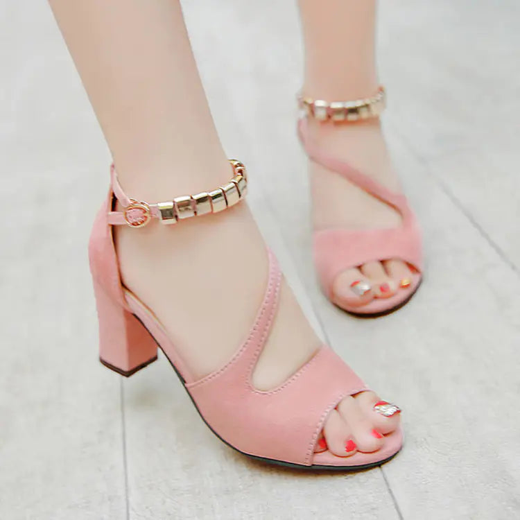 Women's Suede Mid-Heel Sandals with Buckle Strap Fish Mouth Design - Image 21