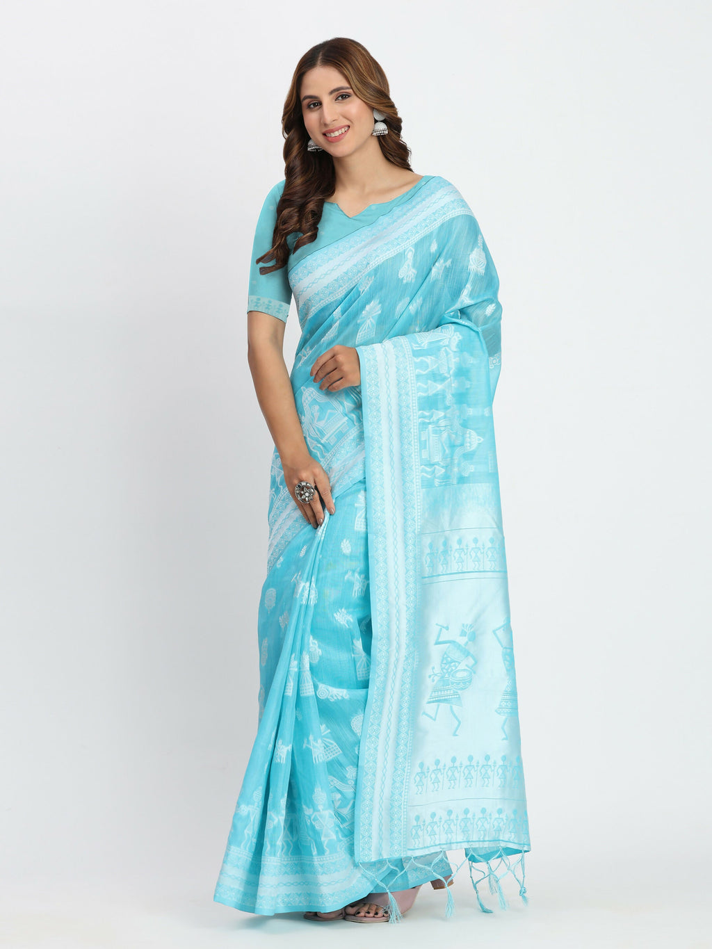 Solid grey linen cotton saree for casual wear