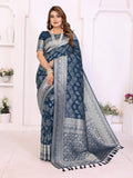 Teal Blue Georgette Silk Saree with Leheriya pattern and gold zari weaving