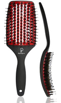 Large red curved vented boar bristle detangler brush